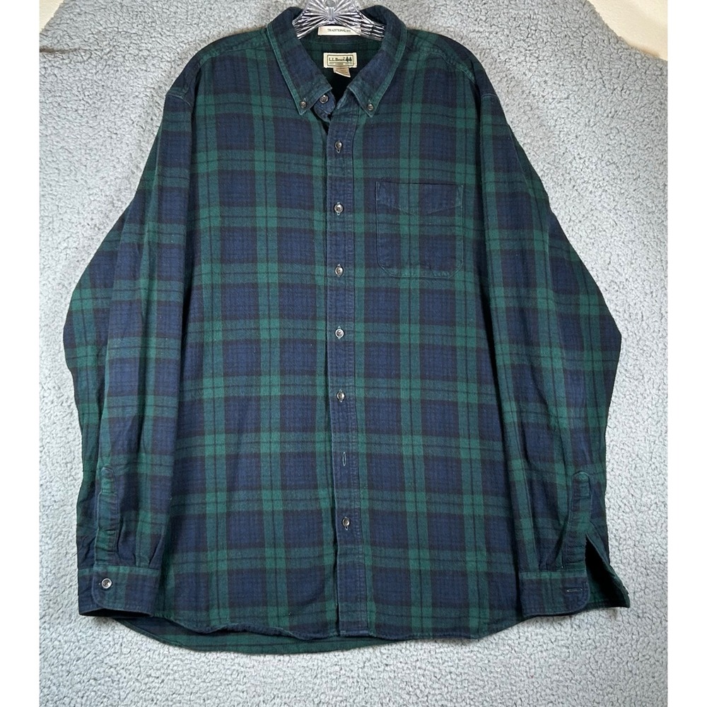 LL Bean‎ Shirt Men XLT Blue Scotch Tartan Plaid Flannel Traditional Fit outdoors
